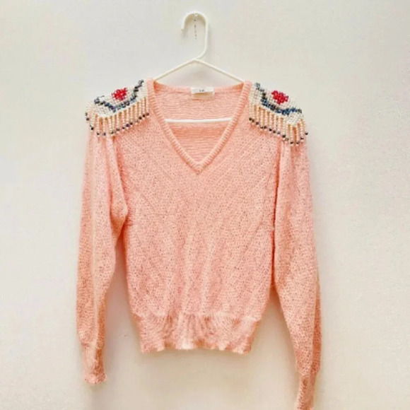 VINTAGE - Rare Giusi Slaviero Parma Italy Shoulder Tassel V-neck Sweater - Picture 1 of 10